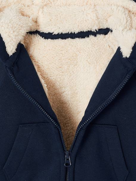 Cardigan zippé bébé en molleton entièrement doublé à capuche marine 
