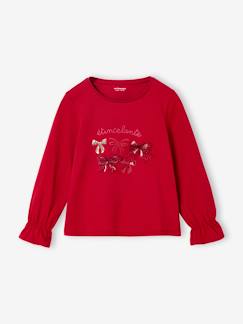 Mädchen-T-Shirt, Unterziehpulli-T-Shirt-Langarmshirt für Mädchen mit Schleife und Glitzerdetails