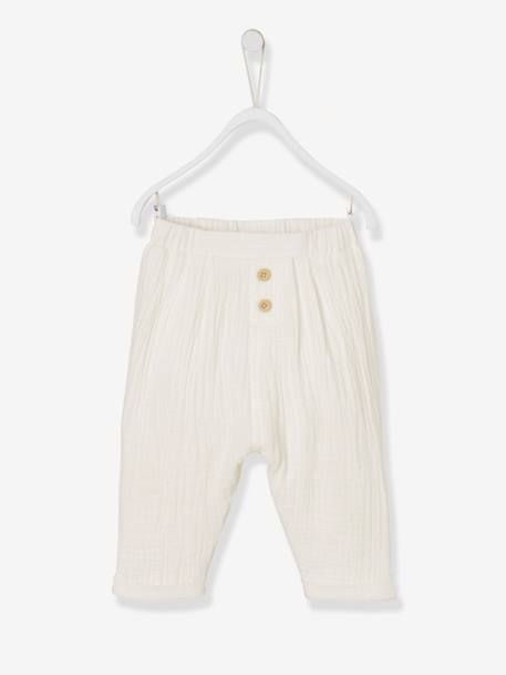 Pantalon coupe sarouel en gaze de coton bébé garçon blanc+blanc imprimé+Bleu+cappuccino+écru+tilleul 