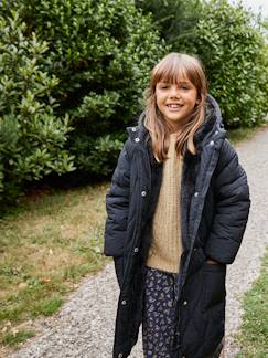 Fille-Manteau, veste-Doudoune fille longue à capuche doublée imitation fourrure