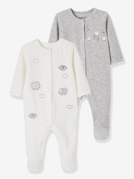 Lot de 2 pyjamas bébé en velours ouverture devant lot ivoire 